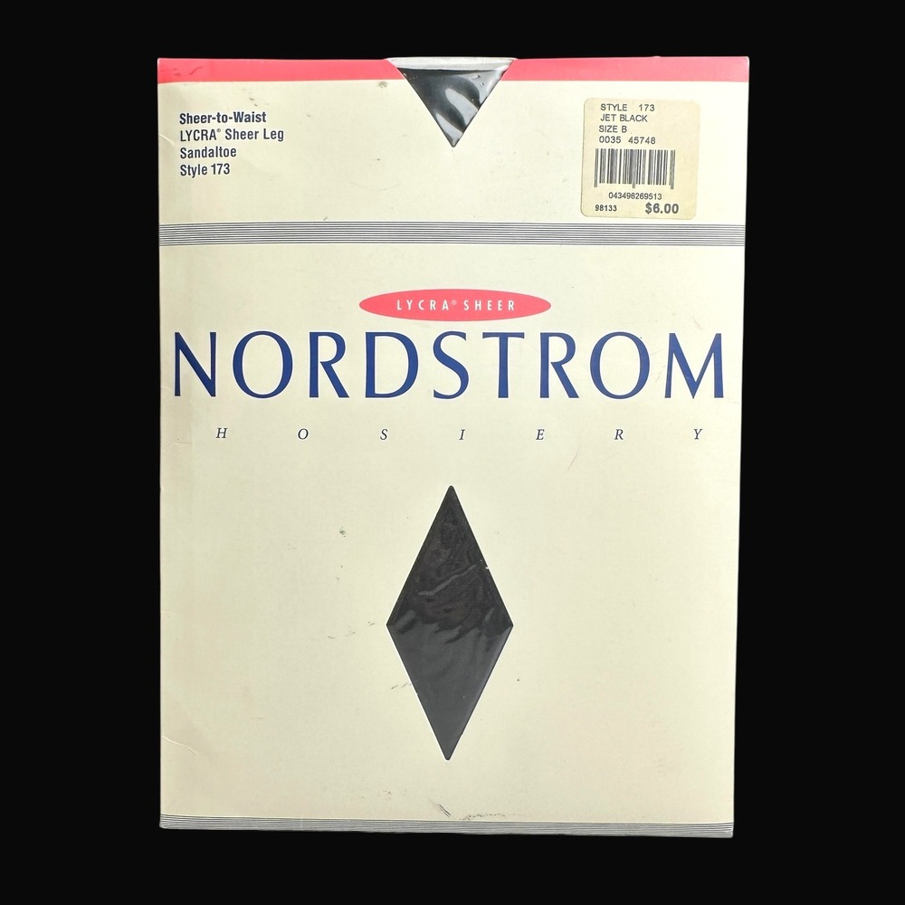 Nordstrom Hosiery Lycra Sheer Tights Jet Black Sandaltoe Style 173 Size B NEW
